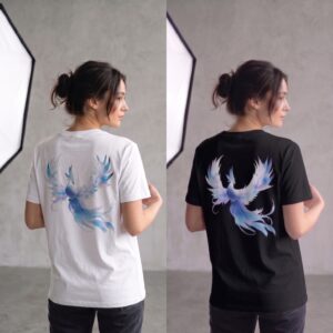 T-SHIRT BEYAZ - SİYAH (ANKA KUŞU DİJİTAL BASKILI) - TSH-L