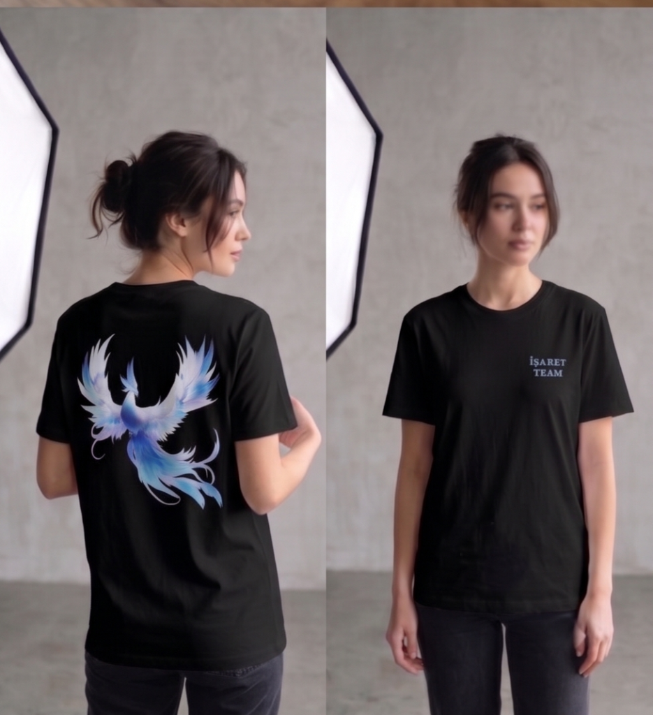 DENİZ ERTEN AKADEMİ - T-SHIRT BEYAZ - SİYAH (ANKA KUŞU DİJİTAL BASKILI)