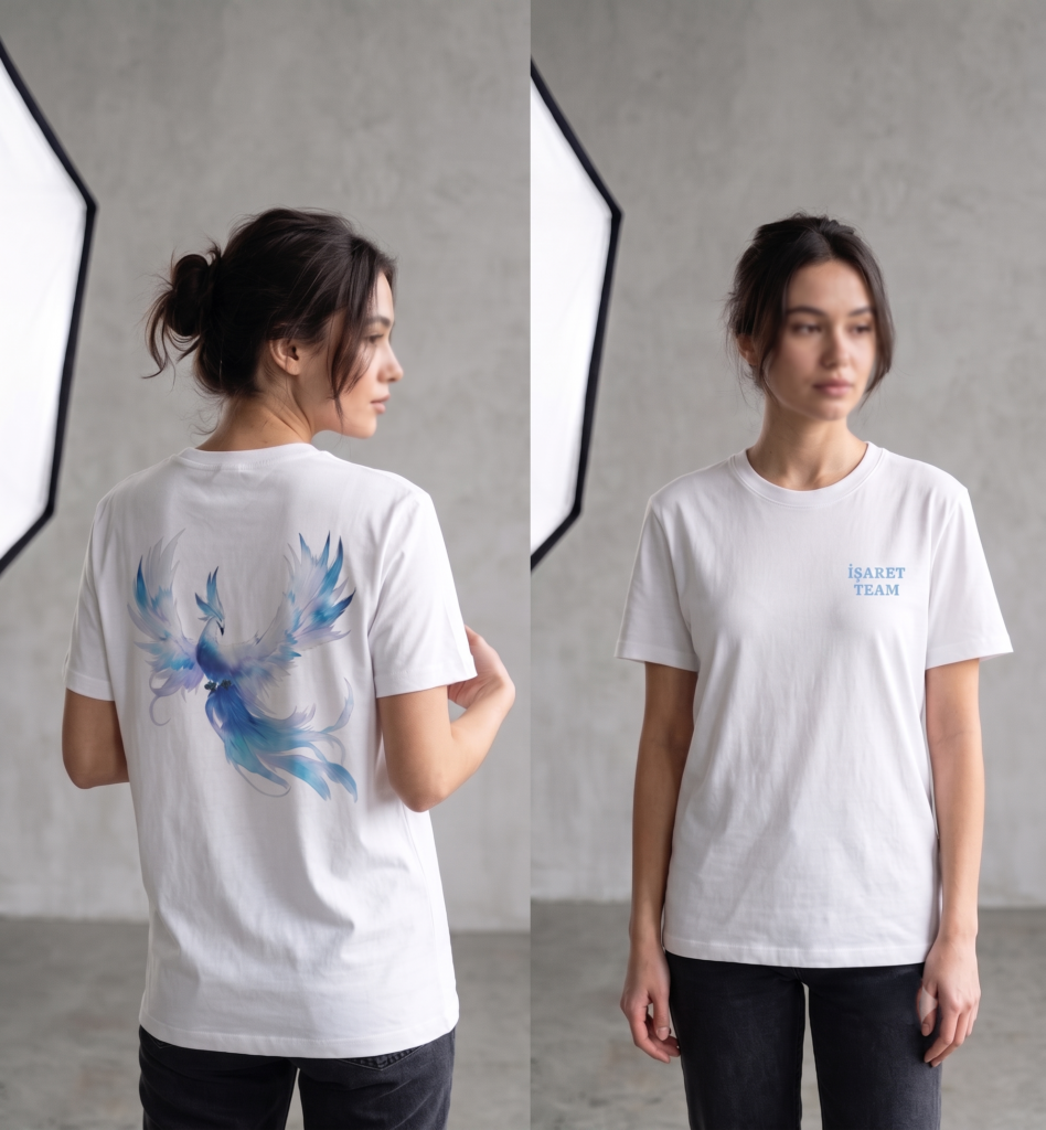 DENİZ ERTEN AKADEMİ - T-SHIRT BEYAZ - SİYAH (ANKA KUŞU DİJİTAL BASKILI)